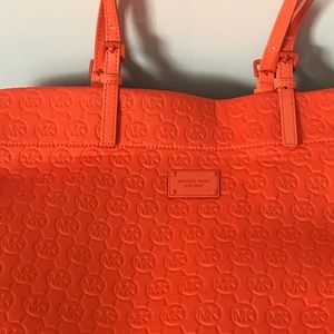 Michael Kors large orange scuba monogram tote